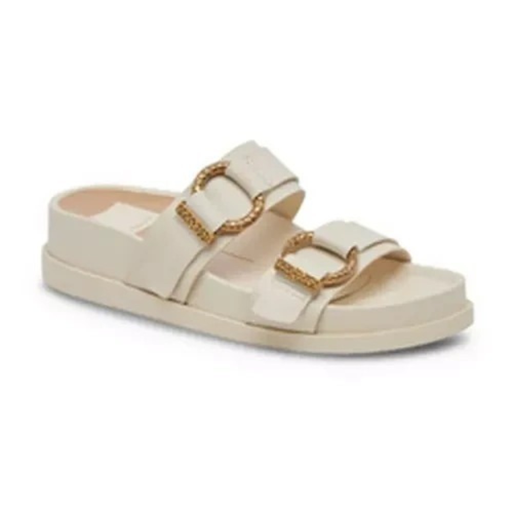 Dolce Vita SOYA Double Buckle Sandals - Cream Gold Distressed Leather Women's 10